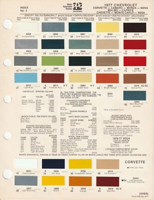 Chevrolet Corvette 1977 Camaro Nova Malibu Monte Carlo Caprice astillas de pintura Foto 1 de 4