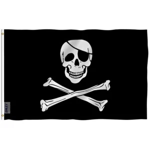 Anley Fly Breeze 3x5 Foot Jolly Roger Flag with Patch Pirate Flags Polyester - Picture 1 of 6