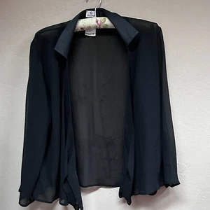 Guy Laroche Paris Women's Jacket Collared Blouse Mesh Open Front Black Size 12 - Picture 1 of 9