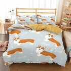Cartoon Corgi Pet Dog Duvet Quilt Comforter Cover Double Bedding Set