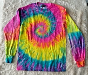 Vintage TIE DYE SWIRL hippie 100% cotone manica lunga taglia S - Foto 1 di 7