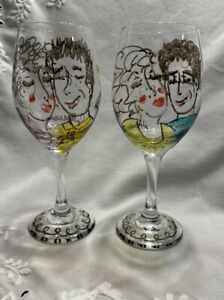 Bride and Groom Hand Painted Wine/Champagne Glasses - 15 oz Capacity