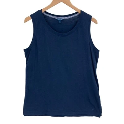 Nautica 背心上衣女式 M 海军蓝圆领无袖开衩轻便套衫 — 第 1/4 张图片