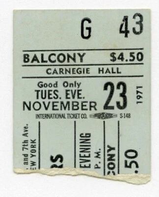 1971 THE DOORS Carnegie Hall New York Concert Ticket Stub - Image 1 of 2