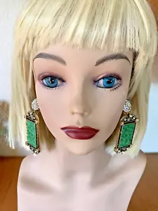 HEIDI DAUS Massive Statement Dangle Earrings Carved Dragons Faux Jade Crystals - Picture 1 of 9