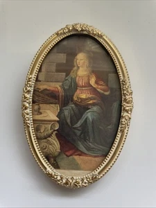 Virgin Mary The Annunciation DaVinci Mini Oval Ornate Framed Picture  - Picture 1 of 3