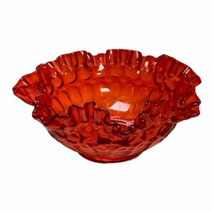 Vintage Fenton 8-1/2" Amberina Orange geraffter Rand Daumenabdruck Fuß Schüssel - Bild 1 von 12