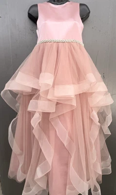 Girls Dress Sz 10 Pink Flower Girl Jr Bridesmaid Satin Tulle Gown Princess Fairy - Image 1 of 4