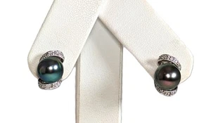 Pendientes de oro blanco de 14 quilates, perlas de Tahití y diamantes - Imagen 1 de 6