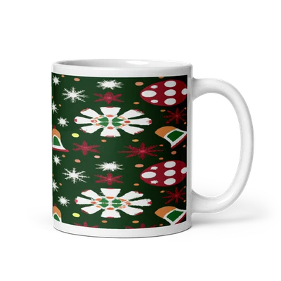 Taza de cerámica festiva con patrón geométrico 11 oz - roja, verde y dorada Foto 1 de 3