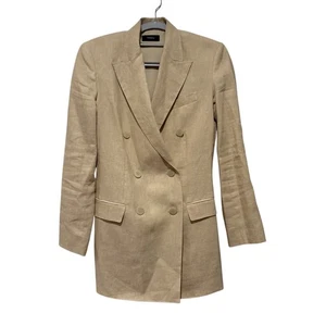 Theory Tailor Pure Linen Double Breasted Blazer 00 Beige Longline Jacket - Picture 1 of 5