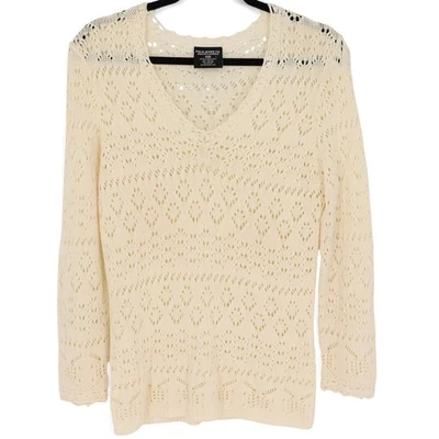 Polo Jeans Co. Ralph Lauren Vintage Cream Knit V Neck Sweater Womens Size L - Image 1 of 4