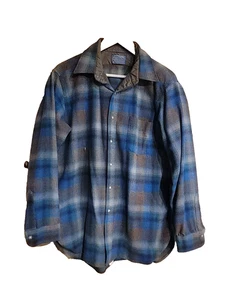 VTG Pendleton Wool Flannel Shirt Men's Large Brown Blue Green Shadow Plaid Flaw - Picture 1 of 9