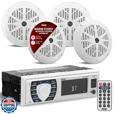 Pyle Marine Radio Receiver Speaker Set 12v Single Din Style Bluetooth Compati - Image 1 of 4