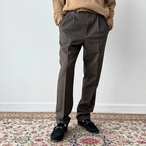 Men's Ermenegildo Zegna Light Wool Brown Pleated Trousers Pants Size 48 - Picture 1 of 10
