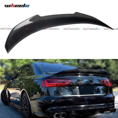 REAL CARBON FIBER FOR 2012-2018 AUDI A6 S6 C7 C7.5 PSM HIGH KICK TRUNK SPOILER - Image 1 of 4