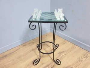 Vintage Wrought Iron And Glass Chess Table - Picture 1 of 12