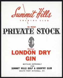 Etiqueta de colección SUMMIT HILLS COUNTRY CLUB Stock privado Ginebra Fort Mitchell Kentucky - Imagen 1 de 3
