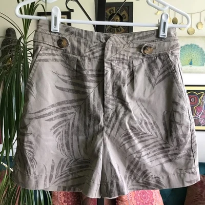 Pantalones Cortos Casa Blanca Mercado Negro Talla 0 Beige Estampado Palma Tiro Alto NUEVO Foto 1 de 4