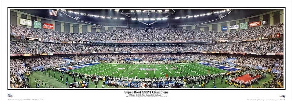 Impresión panorámica de póster de los New England Patriots SUPER BOWL XXXVI (2002) CHAMPIONS Foto 1 de 1