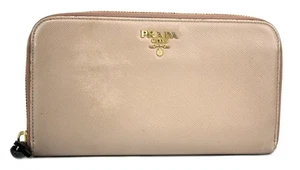 PRADA Milano Light Brown Leather Zip Around Long Wallet Purse Women's Used Italy - Picture 1 of 19