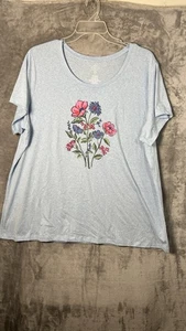 St. John’s Bay Womens Light Blue Short Sleeves T-shirt Size 2x  Floral Design - Picture 1 of 5