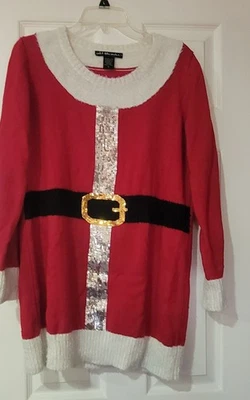 United States Sweater Size Medium Christmas Tunic Dress Santa Red White Sequins - Image 1 of 4