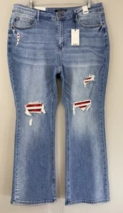 Judy Blue Boot Cut Jeans Women’s Plus Size 22W Mid Rise Red Plaid Patched NWT - Picture 1 of 11