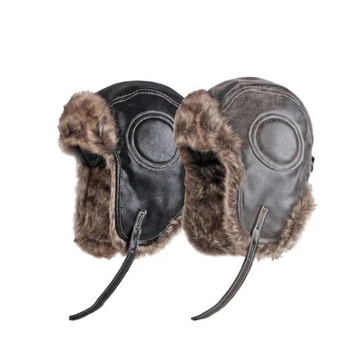 Aviator Pilot Leather - Winter Russian Ski Fur Military Army Airman Cap ! - Image 1 of 4