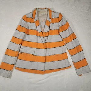 Alysi Créme Striped Blazer In Orange And Off-White, Size 14 - Picture 1 of 13
