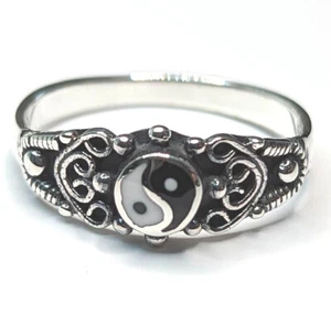 .925 Sterling Silver Yin Yang Stone Spiritual Fashion Ring Size 4-12 NEW - Picture 1 of 8