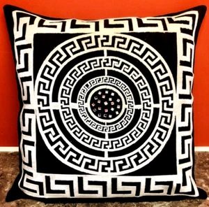 Multi Greek keys Border & Circles Crystal Stone decorative Pillow Throw Cover - Picture 1 of 4