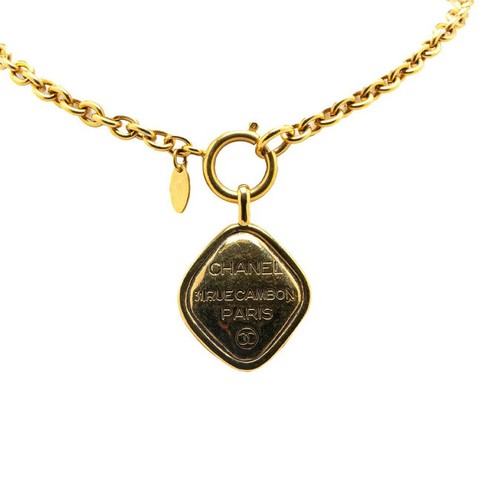 Collana CHANEL Logo Cambon Parigi Rombo Charm 23" Tono Oro Autentica #94923