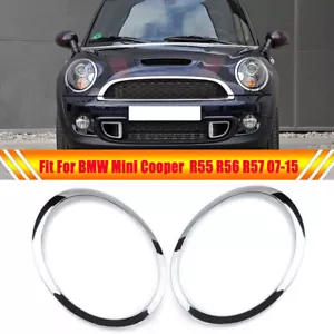 Headlight Trim Ring Cover Left+Right 2x For Mini Cooper R55 R56 2007-2015 Chrome - Picture 1 of 8