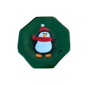 Christmas Cookie Plate Handmade Glass Plate Penguin Holiday Cookie Plate Vintage - Picture 1 of 3