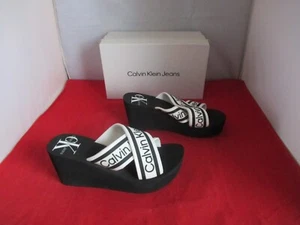Calvin Klein Resort Wedge Platform Sandals - White Multi - US Size 8 1/2 - #659 - Picture 1 of 13