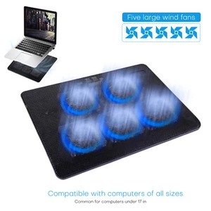 5 Fans Laptop Cooler Base 12-17" Notebook Cooling Pad Stand with Dual USB Port - Picture 1 of 12