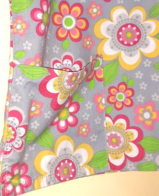 Bonita V Neck Scrub Top Short Sleeve Bright Hippie Flowers Size Med BUY3/1FREE - Image 1 of 4