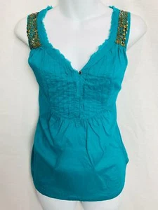 CALVIN KLEIN Embellished Sleeveless Blouse sz Medium, Front Pleat Top - Picture 1 of 5