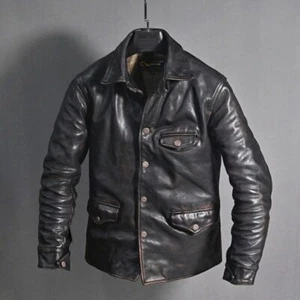 Abrigo Chaqueta Negra Informal de Cuero para Motociclista de Motocicleta para Hombres - Imagen 1 de 4