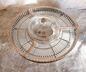 Vintage Pressed Glass Lazy Susan Relish Set in Spinning Metal Frame Please Read - Picture 1 of 6