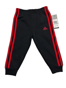Adidas Youth Black Red Athletic Track Sweat Pants Size 2T Fleece Joggers New - Picture 1 of 5