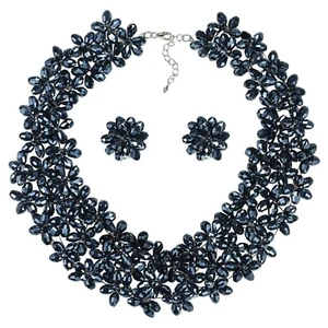 Mini conjunto de joyas florales 0,925 de cristales negros radiantes con floración - Imagen 1 de 4