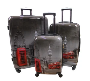 Lightweight 4 Wheel Hard Shell PC London Printed Luggage Suitcase Cabin Bag PC05 - Picture 1 of 16