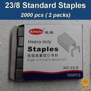 2x1000 pcs, 23/8, Standard Heavy Duty Staples, Refill School Home Office staple - Foto 1 di 1