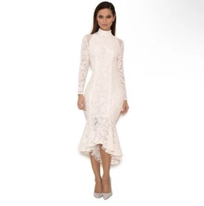 HOUSE OF CB Jorani Ivory Lace Long Sleeve Midi Mermaid Hem Dress | Size: SMALL - Picture 1 of 4