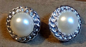 2 Round Silver Shank Buttons Sewing Crafting Faux Pearl 7/8" - Picture 1 of 2