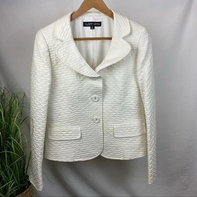 Albert Nipon Women's Ivory Textured Button Up Structured Jacket Blazer 10 - Изображение 1 из 4