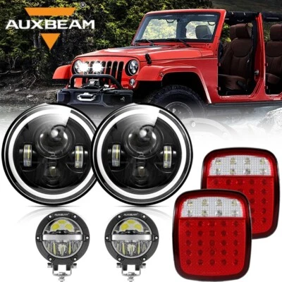 Faro LED AUXBEAM 7" + 4" cápsulas antiniebla de conducción + lámpara trasera para Jeep Wrangler TJ CJ Foto 1 de 4