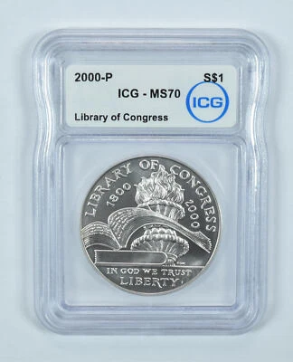 2000-P Library Of Congress Commemorative Silver Dollar MS70 ICG - Image 1 of 4